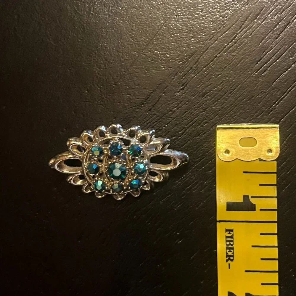 Vintage Gold Tone Green AB Stones Open Work Design